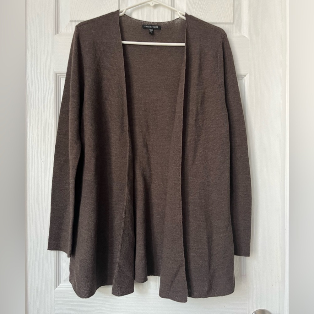 Eileen Fisher Brown Wool Knit Cardigan Size Medium